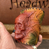 Made To Order-Handcrafted Colorful Genuine Leather Bracelet with Adjustable Brass İnsert Embossed  Skull Design Unisex Gift  Biker's