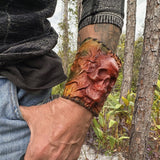 Made To Order-Handcrafted Colorful Genuine Leather Bracelet with Adjustable Brass İnsert Embossed  Skull Design Unisex Gift  Biker's