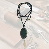 Handcrafted Genuine Vegetal Leather Necklace with Firuze Stone setting-Unique Lifestyle Gift Unisex Fashion Leather Jewelry