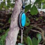 Handcrafted Genuine Vegetal Leather Necklace with Firuze Stone setting-Unique Lifestyle Gift Unisex Fashion Leather Jewelry