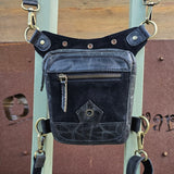 Small Smoky Black Genuine Leather Drop leg Bag with Comfortable And Adjustable Strap, Unisex Fanny Pack Bag, Leather Fanny Bag Gift