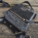 Small Smoky Black Genuine Leather Drop leg Bag with Comfortable And Adjustable Strap, Unisex Fanny Pack Bag, Leather Fanny Bag Gift