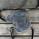 Small Smoky Black Genuine Leather Drop leg Bag with Comfortable And Adjustable Strap, Unisex Fanny Pack Bag, Leather Fanny Bag Gift