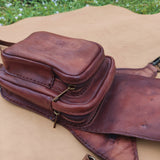 Handcrafted Genuine Vegetal Leather Brown Drop Leg Bag–Backpack with Embossed Longhorn Design–Gift Lifestyle Hip Rider Bag