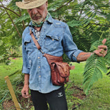 Handcrafted Genuine Vegetal Leather Brown Drop Leg Bag–Backpack with Embossed Longhorn Design–Gift Lifestyle Hip Rider Bag