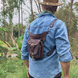 Handcrafted Genuine Vegetal Black Leather Black Drop Leg Bag–Backpack with Embossed Longhorn Design–Gift Lifestyle Hip Rider Bag