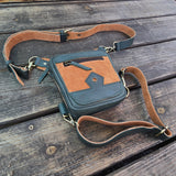 Small Army Green Genuine Leather and Brown Suede Drop leg Bag with Adjustable Strap, Unisex Fanny Pack Bag, Leather Fanny Bag Gift