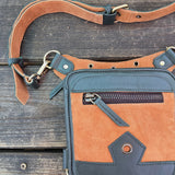 Small Army Green Genuine Leather and Brown Suede Drop leg Bag with Adjustable Strap, Unisex Fanny Pack Bag, Leather Fanny Bag Gift