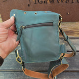Small Army Green Genuine Leather and Brown Suede Drop leg Bag with Adjustable Strap, Unisex Fanny Pack Bag, Leather Fanny Bag Gift