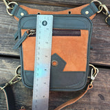 Small Army Green Genuine Leather and Brown Suede Drop leg Bag with Adjustable Strap, Unisex Fanny Pack Bag, Leather Fanny Bag Gift