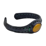 Handcrafted Black Color Vegetal Leather Bracelet with Yellow Agate Stone Setting-Gift Fashion Jewelry Cuff-Adjustable Wristband