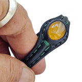 Handcrafted Black Color Vegetal Leather Bracelet with Yellow Agate Stone Setting-Gift Fashion Jewelry Cuff-Adjustable Wristband
