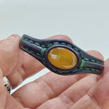 Handcrafted Black Color Vegetal Leather Bracelet with Yellow Agate Stone Setting-Gift Fashion Jewelry Cuff-Adjustable Wristband