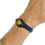 Handcrafted Black Color Vegetal Leather Bracelet with Yellow Agate Stone Setting-Gift Fashion Jewelry Cuff-Adjustable Wristband