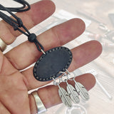 Boho Handcrafted Genuine Vegetal Leather Necklace with Sodalite Stone-Unique Unisex Gift Fashion Jewelry