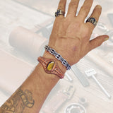 Bohemian Unique Handcrafted Vegetal Brown Leather Bracelet with Tiger's Eye Stone-Unisex Gift Fashion Jewelry-Adjustable Wristband Cuff