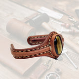 Bohemian Unique Handcrafted Vegetal Brown Leather Bracelet with Tiger's Eye Stone-Unisex Gift Fashion Jewelry-Adjustable Wristband Cuff