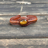 Bohemian Unique Handcrafted Vegetal Brown Leather Bracelet with Tiger's Eye Stone-Unisex Gift Fashion Jewelry-Adjustable Wristband Cuff