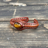 Bohemian Unique Handcrafted Vegetal Brown Leather Bracelet with Tiger's Eye Stone-Unisex Gift Fashion Jewelry-Adjustable Wristband Cuff