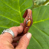 Bohemian Unique Handcrafted Vegetal Brown Leather Bracelet with Tiger's Eye Stone-Unisex Gift Fashion Jewelry-Adjustable Wristband Cuff