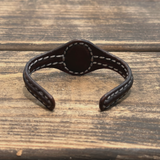 Boho Handcrafted Genuine Vegetal Black Leather Bracelet with Green Agate Stone-Unisex Gift Fashion Jewelry Cuff