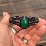 Boho Handcrafted Genuine Vegetal Black Leather Bracelet with Green Agate Stone-Unisex Gift Fashion Jewelry Cuff