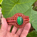 Unique Handcrafted Colored Vegetal Brown Braided Leather Bracelet with Green Cat Eye Stone Setting-Unique Gift Fashion Jewelry Cuff-Wristband (Copy)