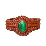Unique Handcrafted Colored Vegetal Brown Braided Leather Bracelet with Green Cat Eye Stone Setting-Unique Gift Fashion Jewelry Cuff-Wristband (Copy)