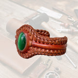 Unique Handcrafted Colored Vegetal Brown Braided Leather Bracelet with Green Cat Eye Stone Setting-Unique Gift Fashion Jewelry Cuff-Wristband (Copy)