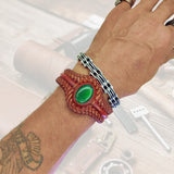 Unique Handcrafted Colored Vegetal Brown Braided Leather Bracelet with Green Cat Eye Stone Setting-Unique Gift Fashion Jewelry Cuff-Wristband (Copy)