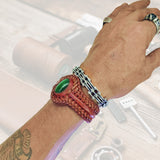Unique Handcrafted Colored Vegetal Brown Braided Leather Bracelet with Green Cat Eye Stone Setting-Unique Gift Fashion Jewelry Cuff-Wristband (Copy)