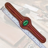 Unique Handcrafted Colored Vegetal Brown Braided Leather Bracelet with Green Cat Eye Stone Setting-Unique Gift Fashion Jewelry Cuff-Wristband (Copy)