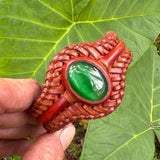 Unique Handcrafted Colored Vegetal Brown Braided Leather Bracelet with Green Cat Eye Stone Setting-Unique Gift Fashion Jewelry Cuff-Wristband (Copy)
