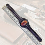 Boho Handcrafted Genuine Vegetal Black Leather Bracelet with Red Agate Stone-Unisex Gift Fashion Jewelry Cuff
