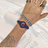 Boho Handcrafted Genuine Vegetal Black Leather Bracelet with Red Agate Stone-Unisex Gift Fashion Jewelry Cuff
