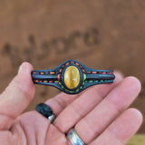 Bohemian Unique Handcrafted Vegetal Black Leather Bracelet with Tiger's Eye Stone-Unisex Gift Fashion Jewelry-Adjustable Wristband Cuff