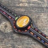 Bohemian Unique Handcrafted Vegetal Black Leather Bracelet with Tiger's Eye Stone-Unisex Gift Fashion Jewelry-Adjustable Wristband Cuff