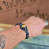 Bohemian Unique Handcrafted Vegetal Black Leather Bracelet with Tiger's Eye Stone-Unisex Gift Fashion Jewelry-Adjustable Wristband Cuff
