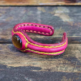Bohemian Unique Handcrafted Fuchsia Color Leather Bracelet with Tiger's Eye Stone-Unisex Gift Fashion Jewelry-Adjustable Wristband Cuff