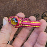 Bohemian Unique Handcrafted Fuchsia Color Leather Bracelet with Tiger's Eye Stone-Unisex Gift Fashion Jewelry-Adjustable Wristband Cuff