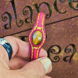 Bohemian Unique Handcrafted Fuchsia Color Leather Bracelet with Tiger's Eye Stone-Unisex Gift Fashion Jewelry-Adjustable Wristband Cuff