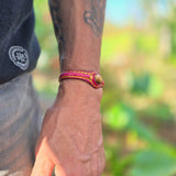 Bohemian Unique Handcrafted Fuchsia Color Leather Bracelet with Tiger's Eye Stone-Unisex Gift Fashion Jewelry-Adjustable Wristband Cuff