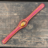 Bohemian Unique Handcrafted Fuchsia Color Leather Bracelet with Tiger's Eye Stone-Unisex Gift Fashion Jewelry-Adjustable Wristband Cuff