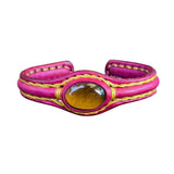 Bohemian Unique Handcrafted Fuchsia Color Leather Bracelet with Tiger's Eye Stone-Unisex Gift Fashion Jewelry-Adjustable Wristband Cuff