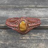 Bohemian Unique Handcrafted Vegetal Brown Leather Bracelet with Tiger's Eye Stone-Unisex Gift Fashion Jewelry-Adjustable Wristband Cuff