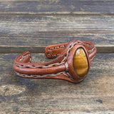 Bohemian Unique Handcrafted Vegetal Brown Leather Bracelet with Tiger's Eye Stone-Unisex Gift Fashion Jewelry-Adjustable Wristband Cuff