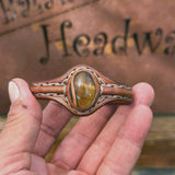 Bohemian Unique Handcrafted Vegetal Brown Leather Bracelet with Tiger's Eye Stone-Unisex Gift Fashion Jewelry-Adjustable Wristband Cuff