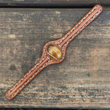 Bohemian Unique Handcrafted Vegetal Brown Leather Bracelet with Tiger's Eye Stone-Unisex Gift Fashion Jewelry-Adjustable Wristband Cuff