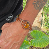 Bohemian Unique Handcrafted Vegetal Brown Leather Bracelet with Tiger's Eye Stone-Unisex Gift Fashion Jewelry-Adjustable Wristband Cuff
