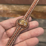 Bohemian Unique Handcrafted Vegetal Brown Leather Bracelet with Tiger's Eye Stone-Unisex Gift Fashion Jewelry-Adjustable Wristband Cuff